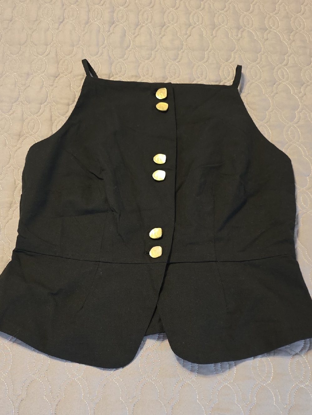 Black Sleeveless Button Front Top with Gold Buttons